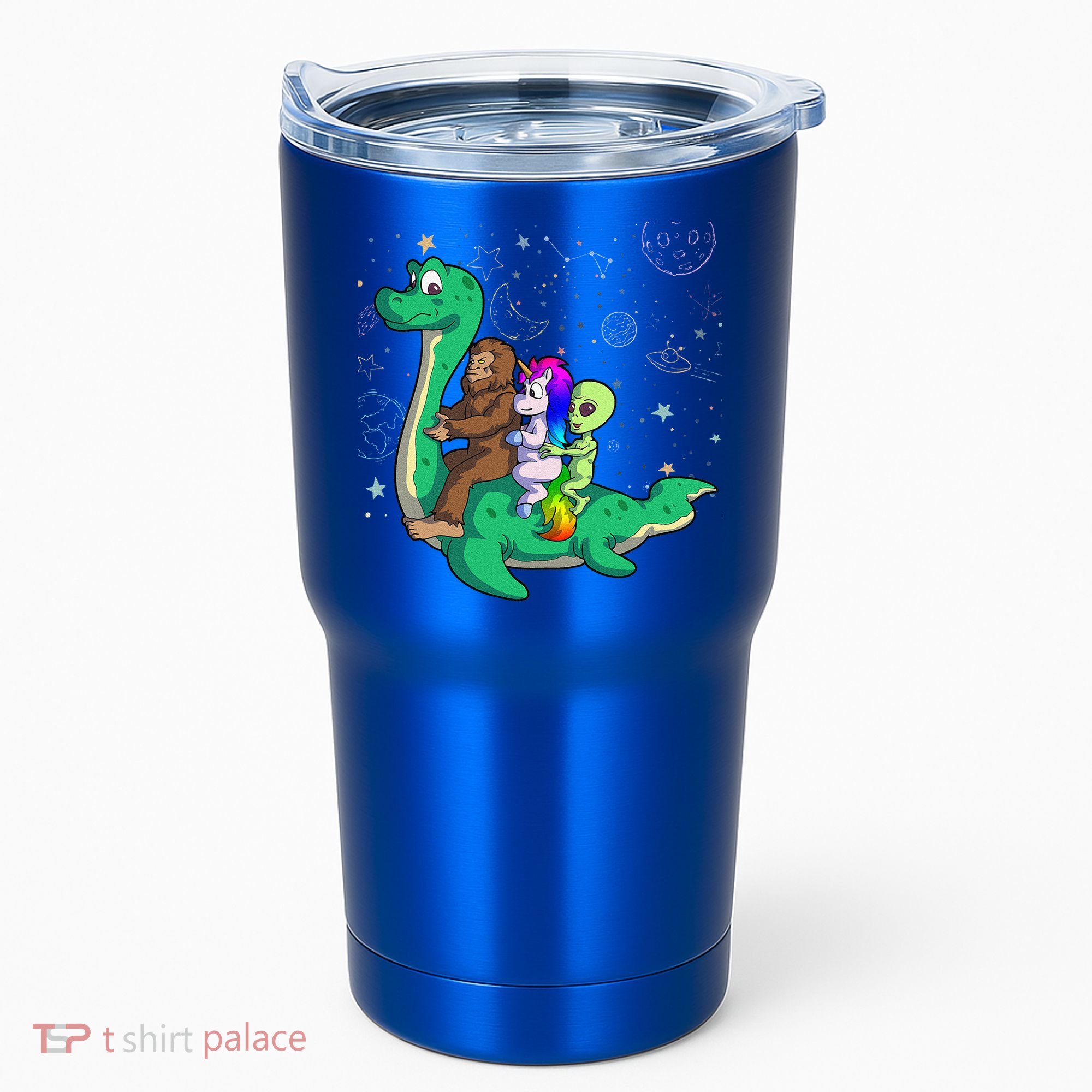 Alien Bigfoot Unicorn Riding Loch Ness Monster Halloween Tumbler