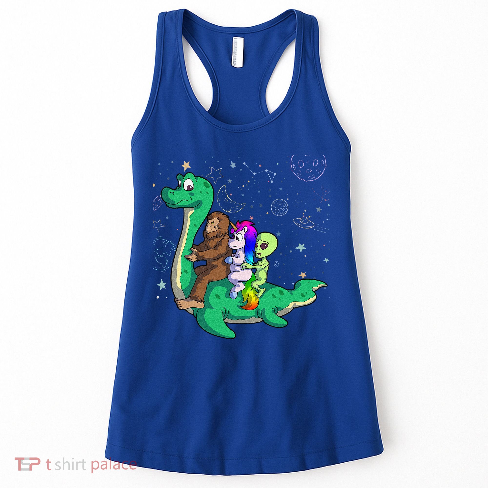Alien Bigfoot Unicorn Riding Loch Ness Monster Halloween Women's Tank Top