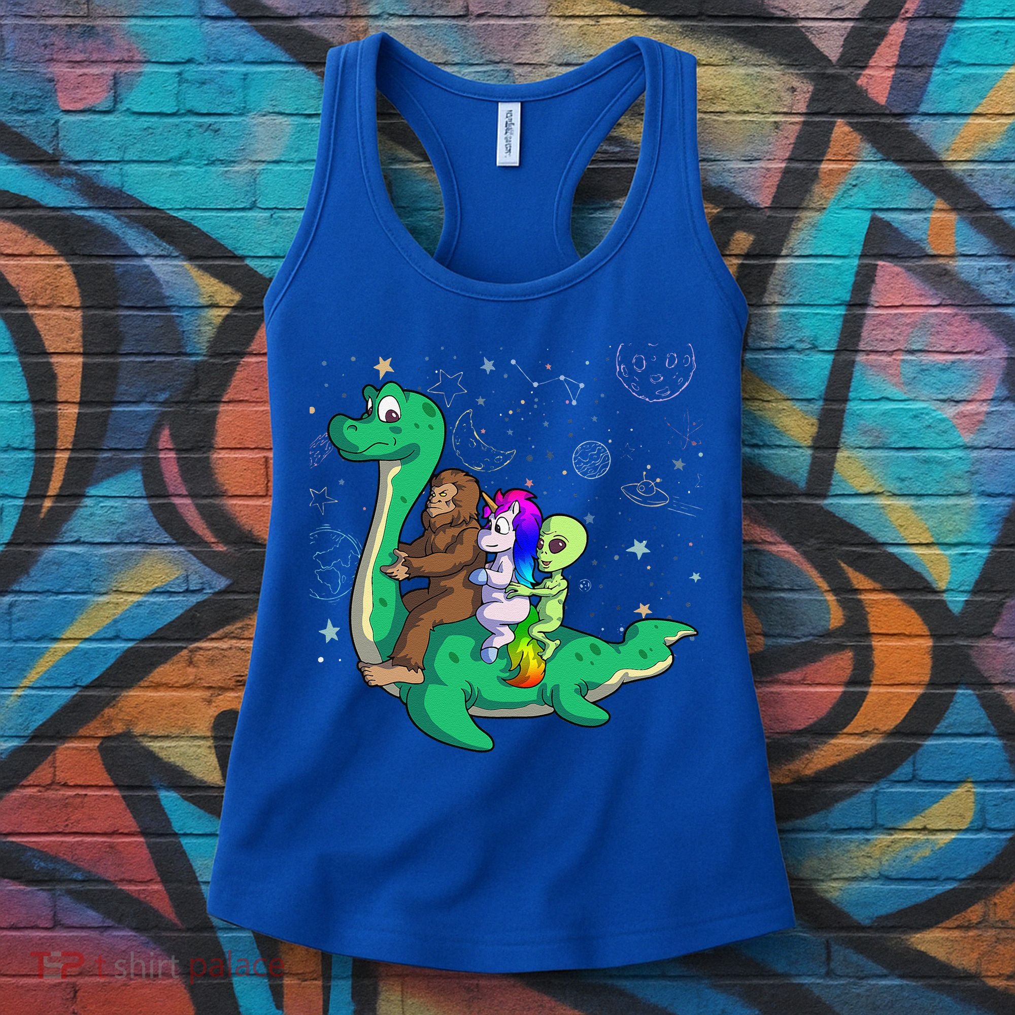 Alien Bigfoot Unicorn Riding Loch Ness Monster Halloween Women's Tank Top