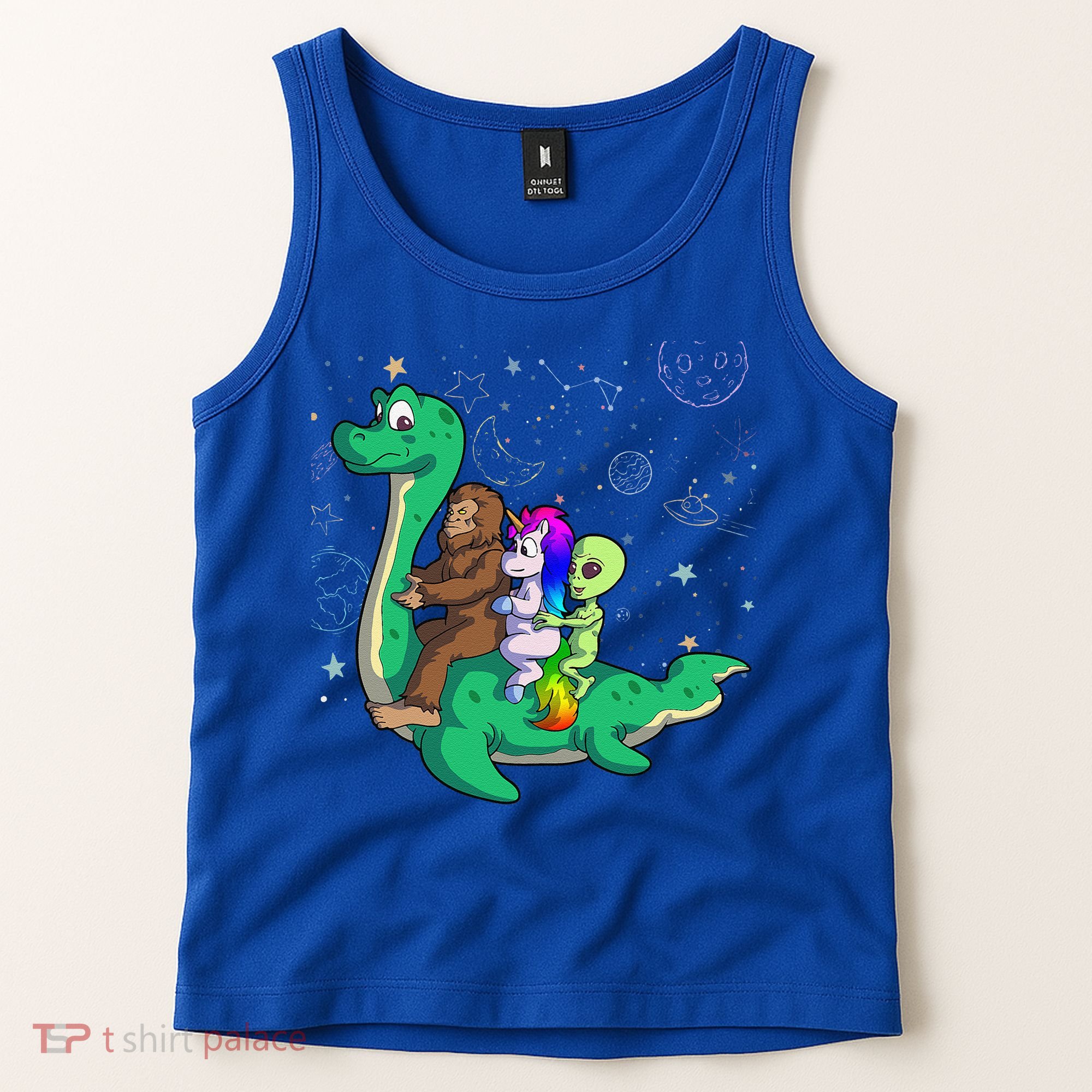 Alien Bigfoot Unicorn Riding Loch Ness Monster Halloween Tank Top