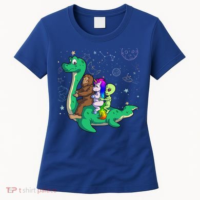 Alien Bigfoot Unicorn Riding Loch Ness Monster Halloween Women's T-Shirt