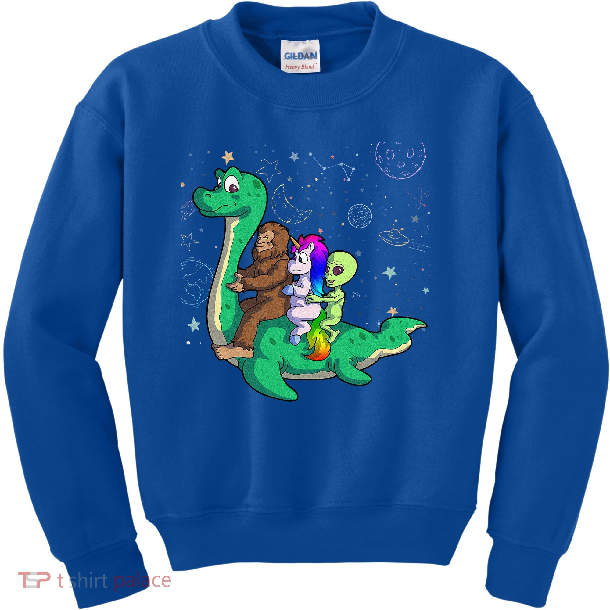 Alien Bigfoot Unicorn Riding Loch Ness Monster Halloween Kids Sweatshirt