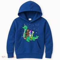 Alien Bigfoot Unicorn Riding Loch Ness Monster Halloween Kids Hoodie thumb 0
