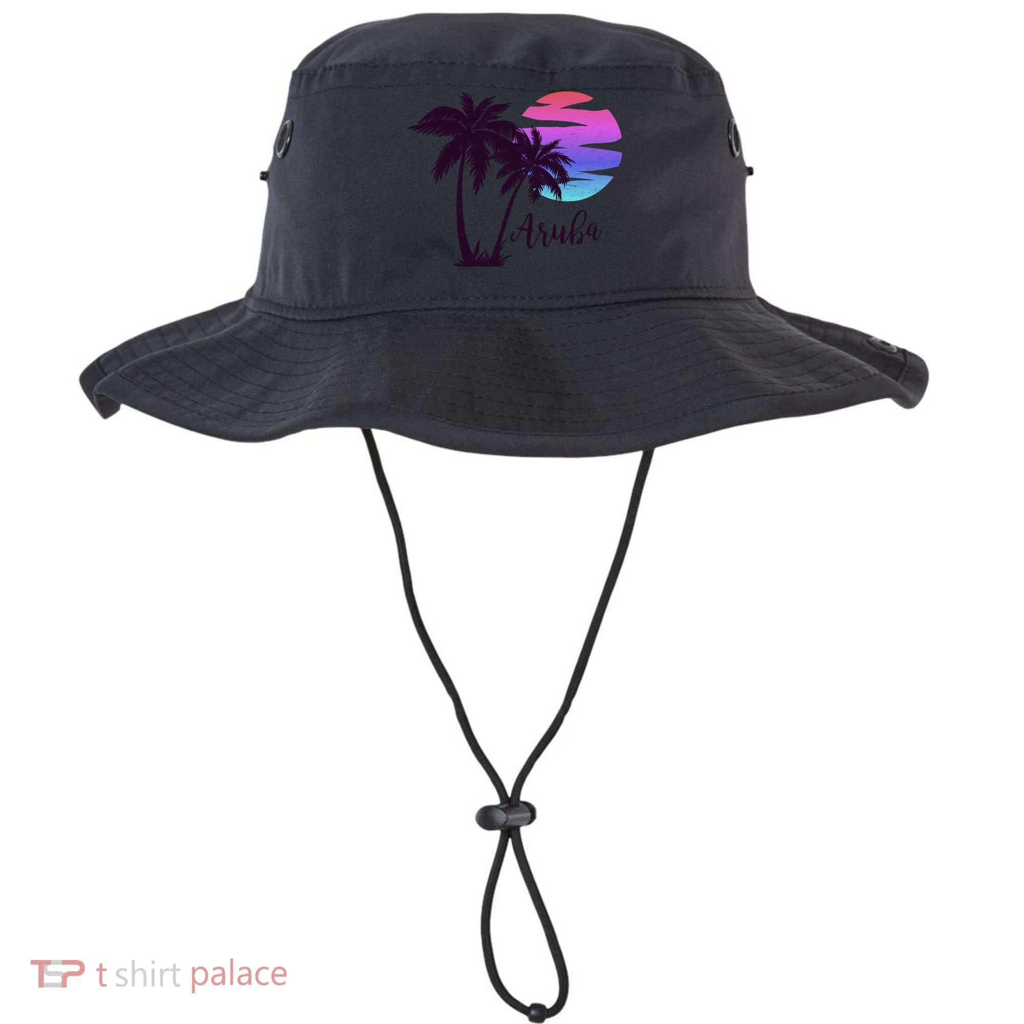 Aruba Beach Vacation Caribbean Cruise Retro Sunset Palm Tree Meaningful Gift Bucket Hat