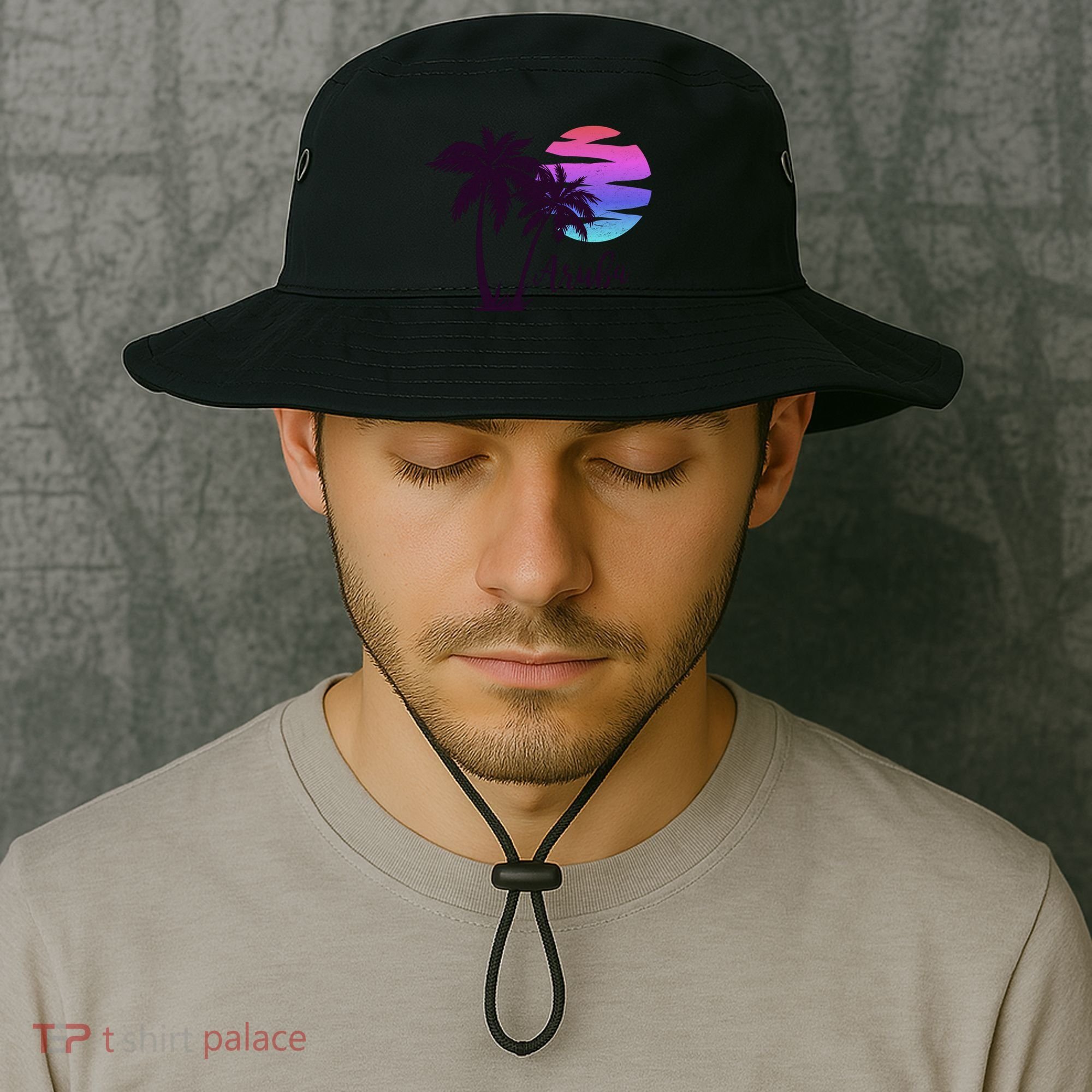 Aruba Beach Vacation Caribbean Cruise Retro Sunset Palm Tree Meaningful Gift Bucket Hat
