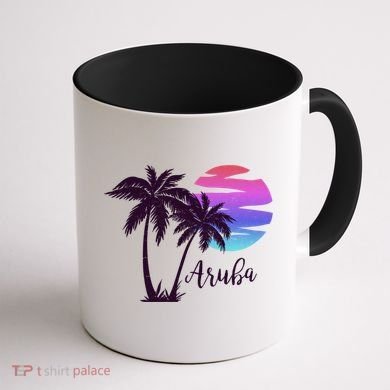 Aruba Beach Vacation Caribbean Cruise Retro Sunset Palm Tree Meaningful Gift Coffee Mug back