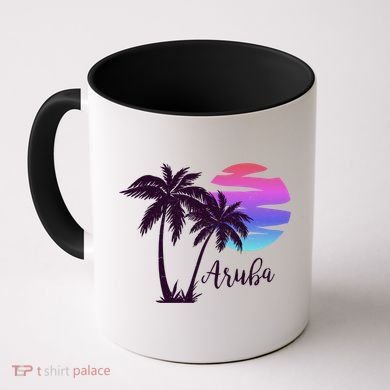 Aruba Beach Vacation Caribbean Cruise Retro Sunset Palm Tree Meaningful Gift Coffee Mug