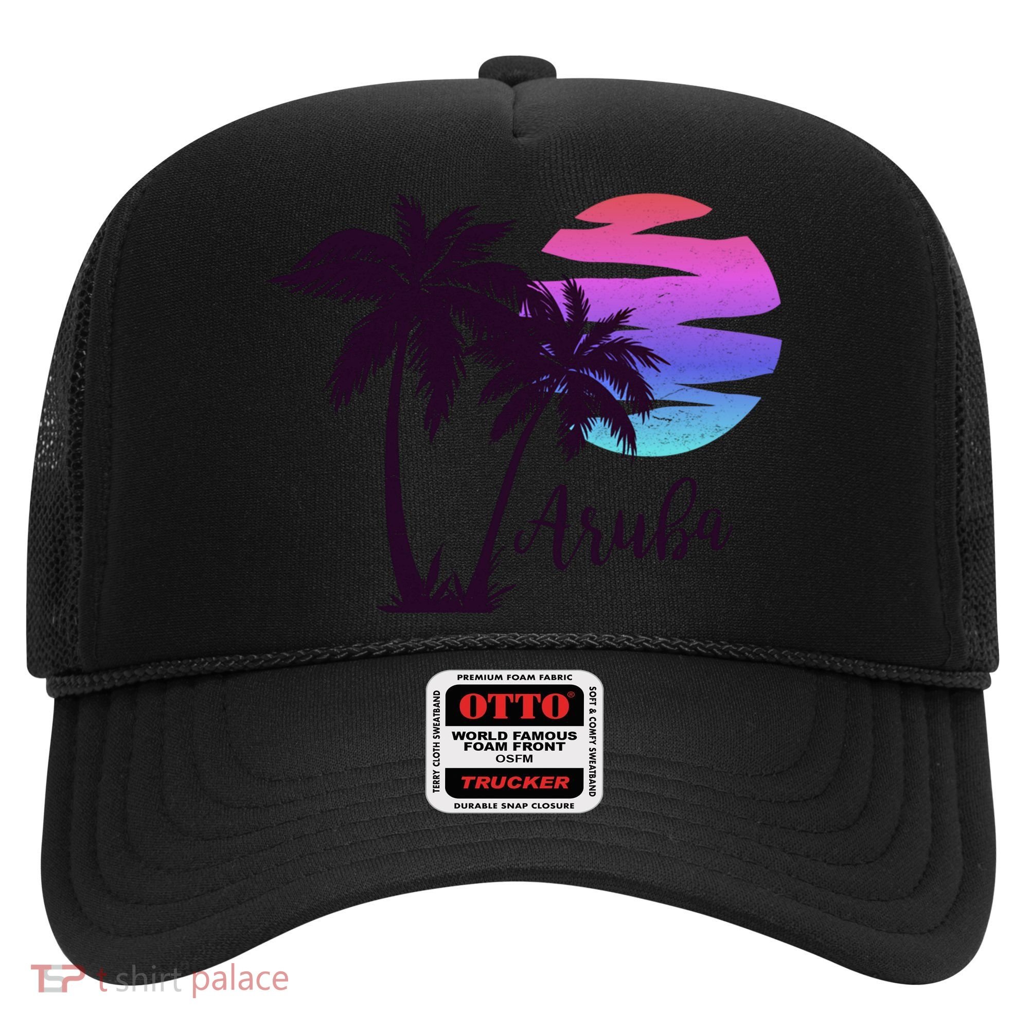 Aruba Beach Vacation Caribbean Cruise Retro Sunset Palm Tree Meaningful Gift Hat