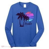 Aruba Beach Vacation Caribbean Cruise Retro Sunset Palm Tree Meaningful Gift Long Sleeve Shirt thumb 0