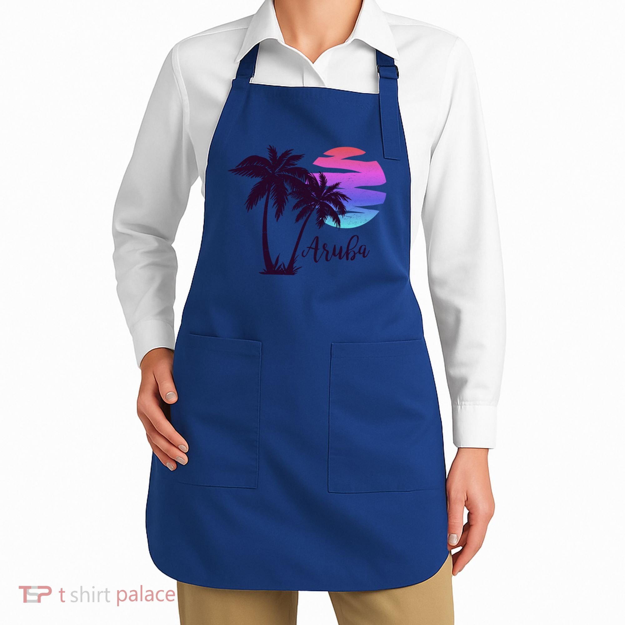 Aruba Beach Vacation Caribbean Cruise Retro Sunset Palm Tree Meaningful Gift Apron