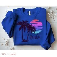 Aruba Beach Vacation Caribbean Cruise Retro Sunset Palm Tree Meaningful Gift Sweatshirt thumb 2