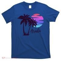 Aruba Beach Vacation Caribbean Cruise Retro Sunset Palm Tree Meaningful Gift T-Shirt thumb 0