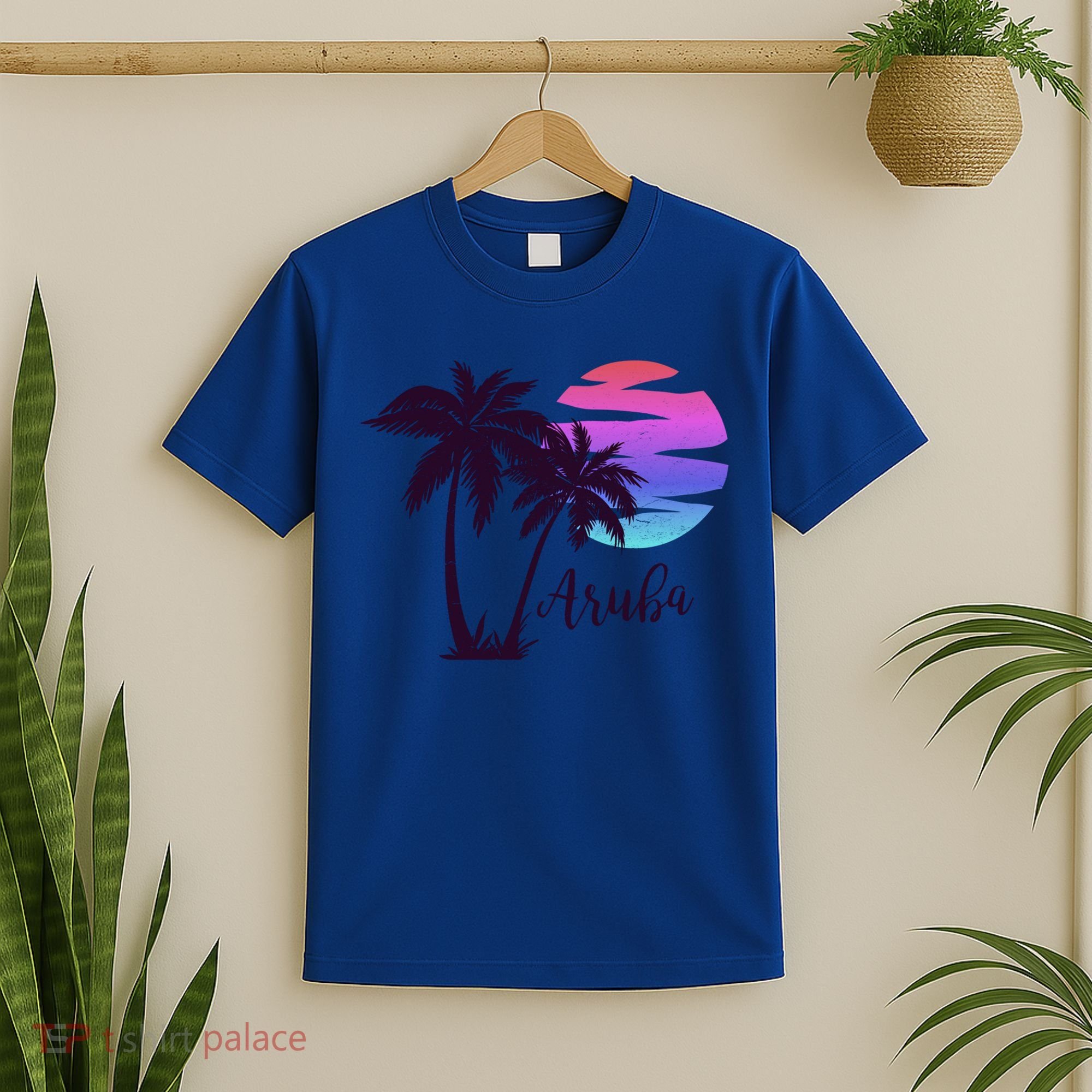 Aruba Beach Vacation Caribbean Cruise Retro Sunset Palm Tree Meaningful Gift T-Shirt
