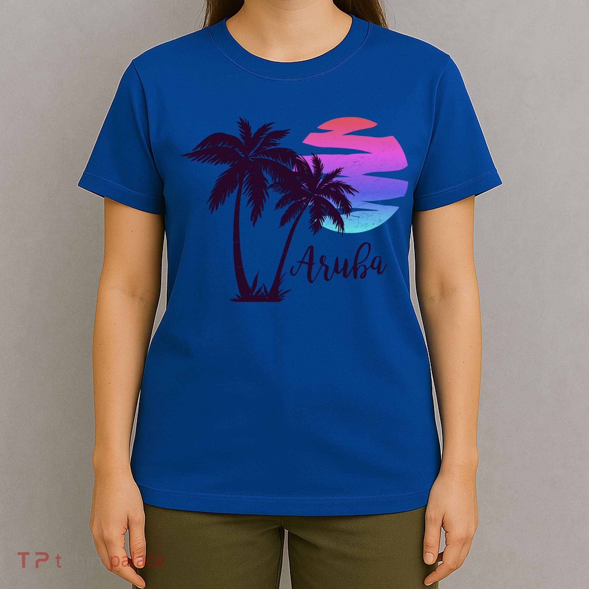 Aruba Beach Vacation Caribbean Cruise Retro Sunset Palm Tree Meaningful Gift T-Shirt