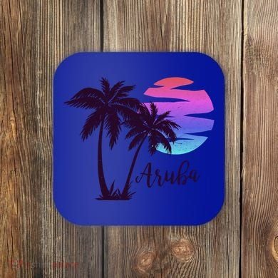 Aruba Beach Vacation Caribbean Cruise Retro Sunset Palm Tree Meaningful Gift Coaster
