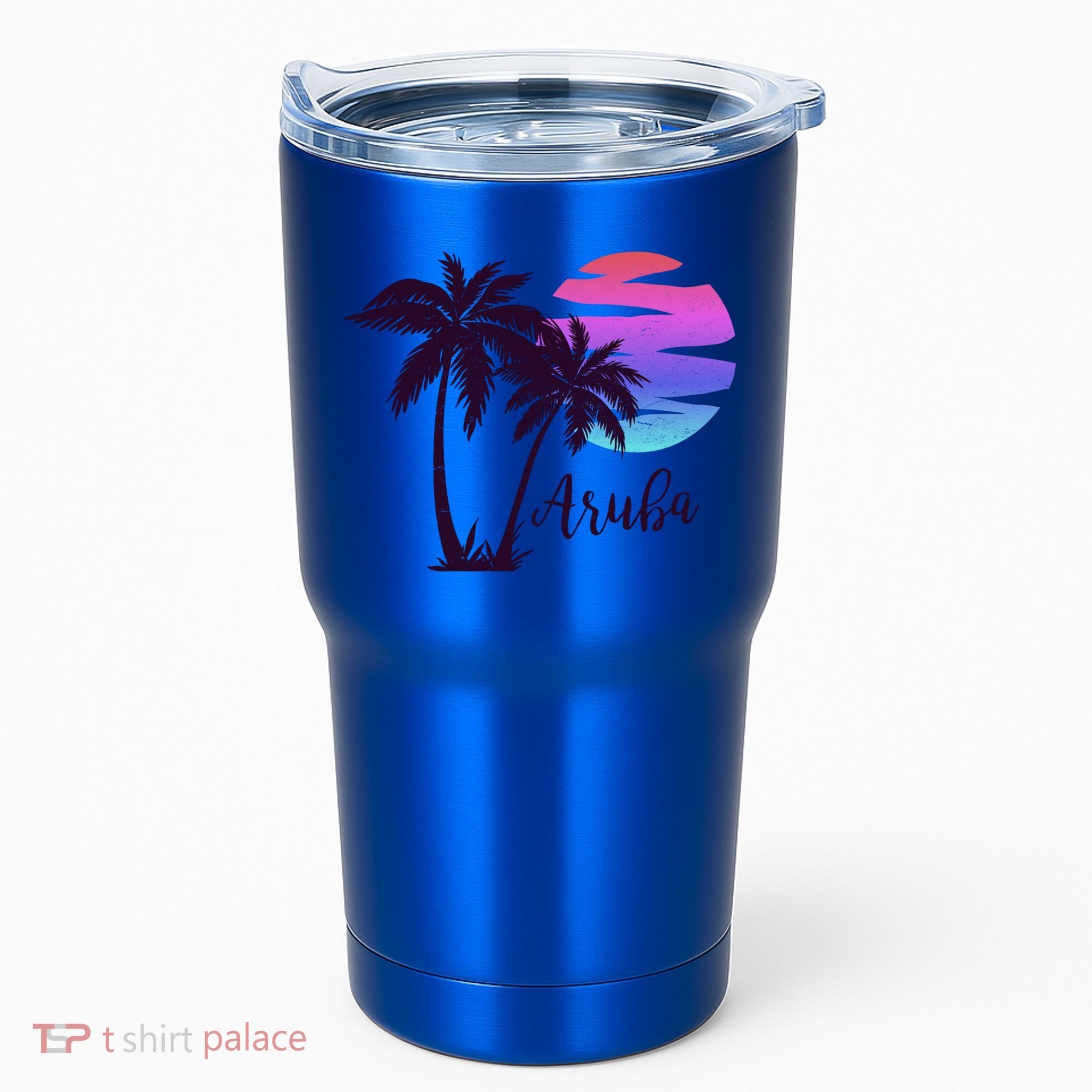 Aruba Beach Vacation Caribbean Cruise Retro Sunset Palm Tree Meaningful Gift Tumbler