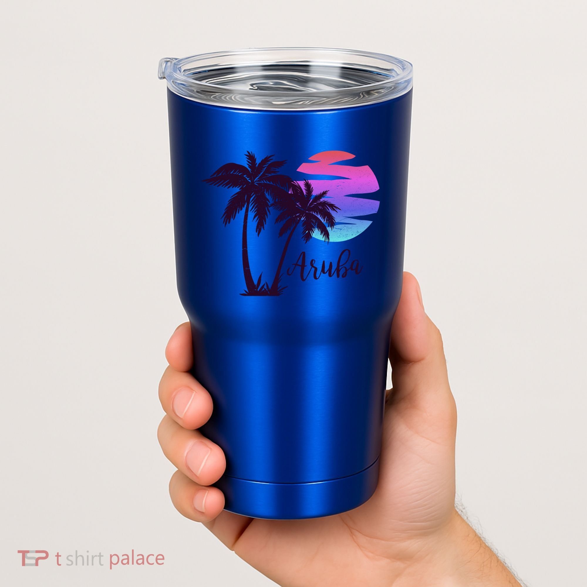 Aruba Beach Vacation Caribbean Cruise Retro Sunset Palm Tree Meaningful Gift Tumbler