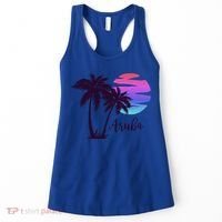 Aruba Beach Vacation Caribbean Cruise Retro Sunset Palm Tree Meaningful Gift Women's Tank Top thumb 0