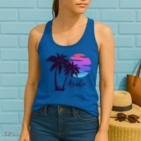 Aruba Beach Vacation Caribbean Cruise Retro Sunset Palm Tree Meaningful Gift Women's Tank Top thumb 2