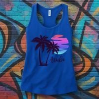 Aruba Beach Vacation Caribbean Cruise Retro Sunset Palm Tree Meaningful Gift Women's Tank Top thumb 3