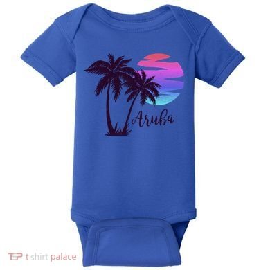 Aruba Beach Vacation Caribbean Cruise Retro Sunset Palm Tree Meaningful Gift Baby Bodysuit
