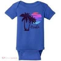 Aruba Beach Vacation Caribbean Cruise Retro Sunset Palm Tree Meaningful Gift Baby Bodysuit thumb 0