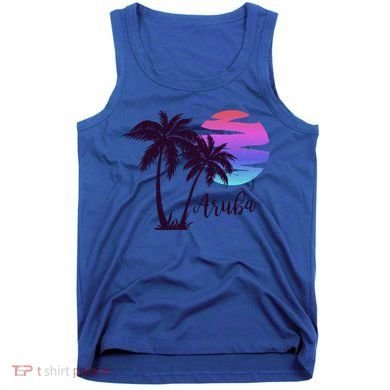 Aruba Beach Vacation Caribbean Cruise Retro Sunset Palm Tree Meaningful Gift Tank Top