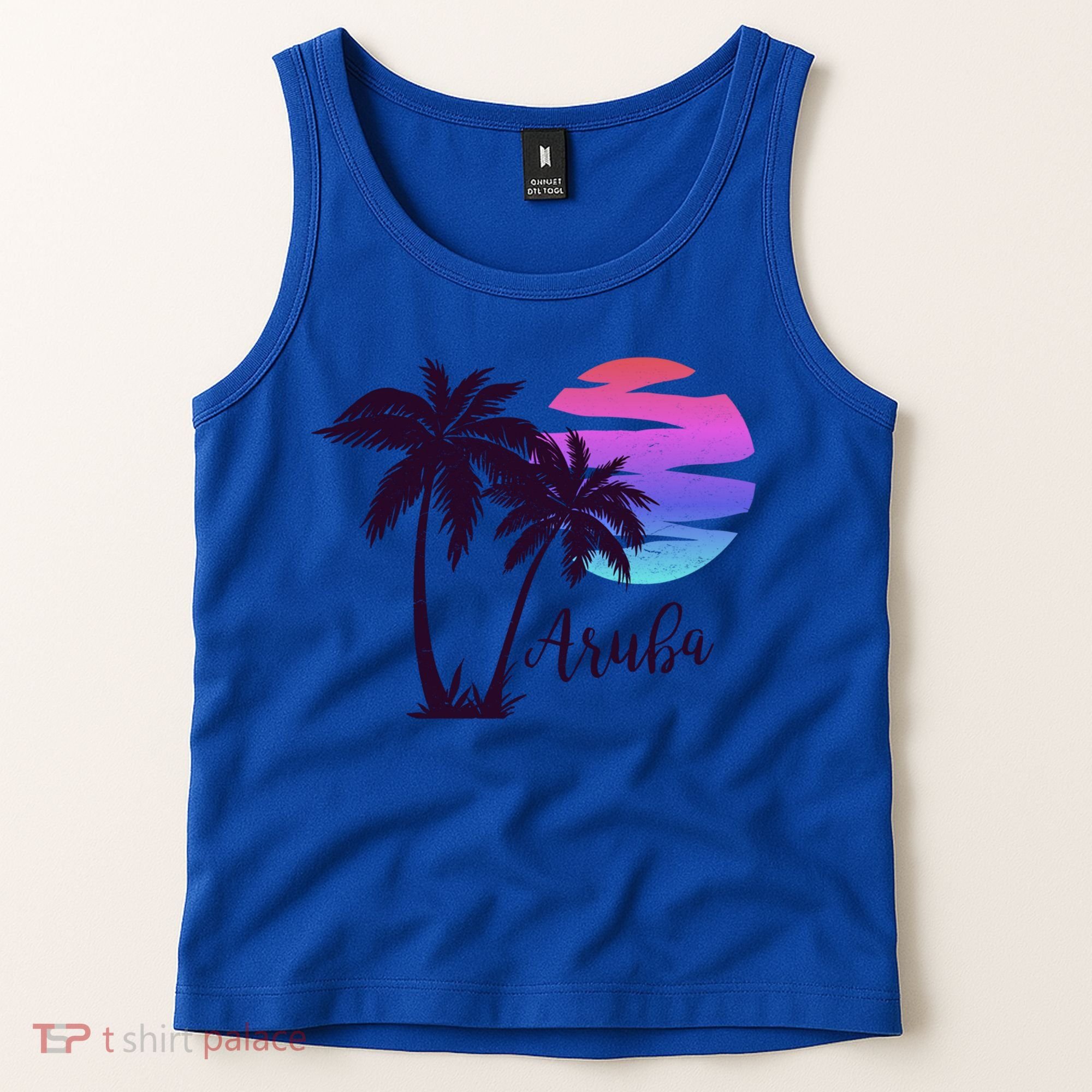 Aruba Beach Vacation Caribbean Cruise Retro Sunset Palm Tree Meaningful Gift Tank Top