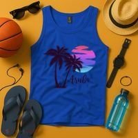 Aruba Beach Vacation Caribbean Cruise Retro Sunset Palm Tree Meaningful Gift Tank Top thumb 4