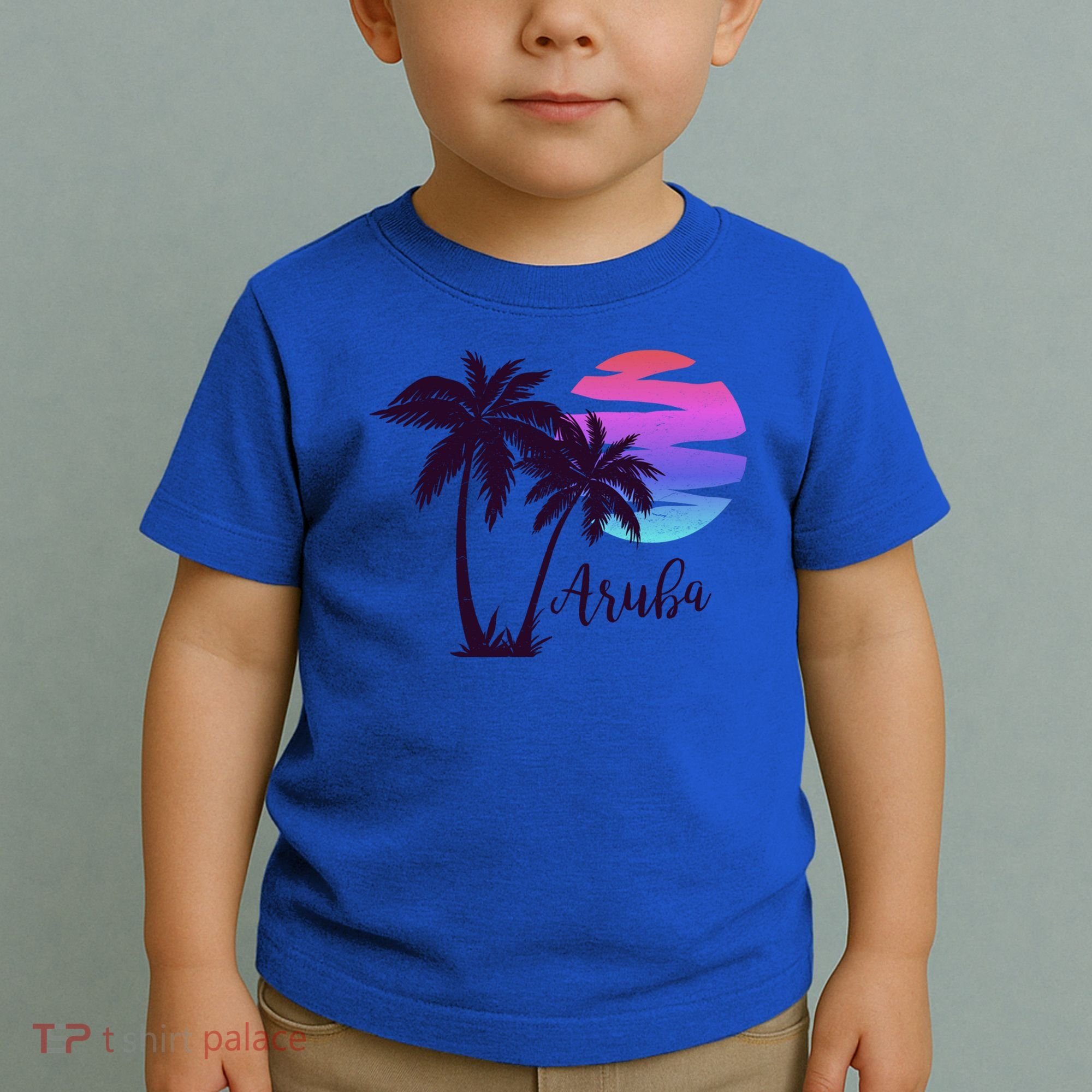 Aruba Beach Vacation Caribbean Cruise Retro Sunset Palm Tree Meaningful Gift Toddler T-Shirt