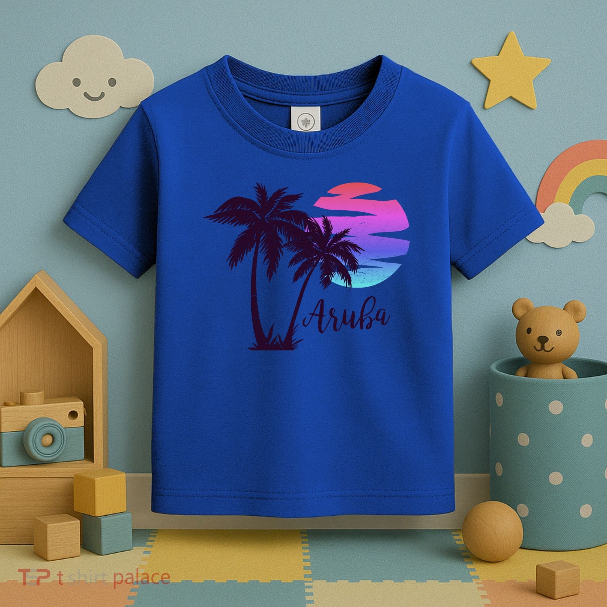Aruba Beach Vacation Caribbean Cruise Retro Sunset Palm Tree Meaningful Gift Toddler T-Shirt
