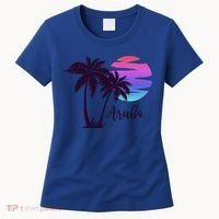 Aruba Beach Vacation Caribbean Cruise Retro Sunset Palm Tree Meaningful Gift Women's T-Shirt thumb 0