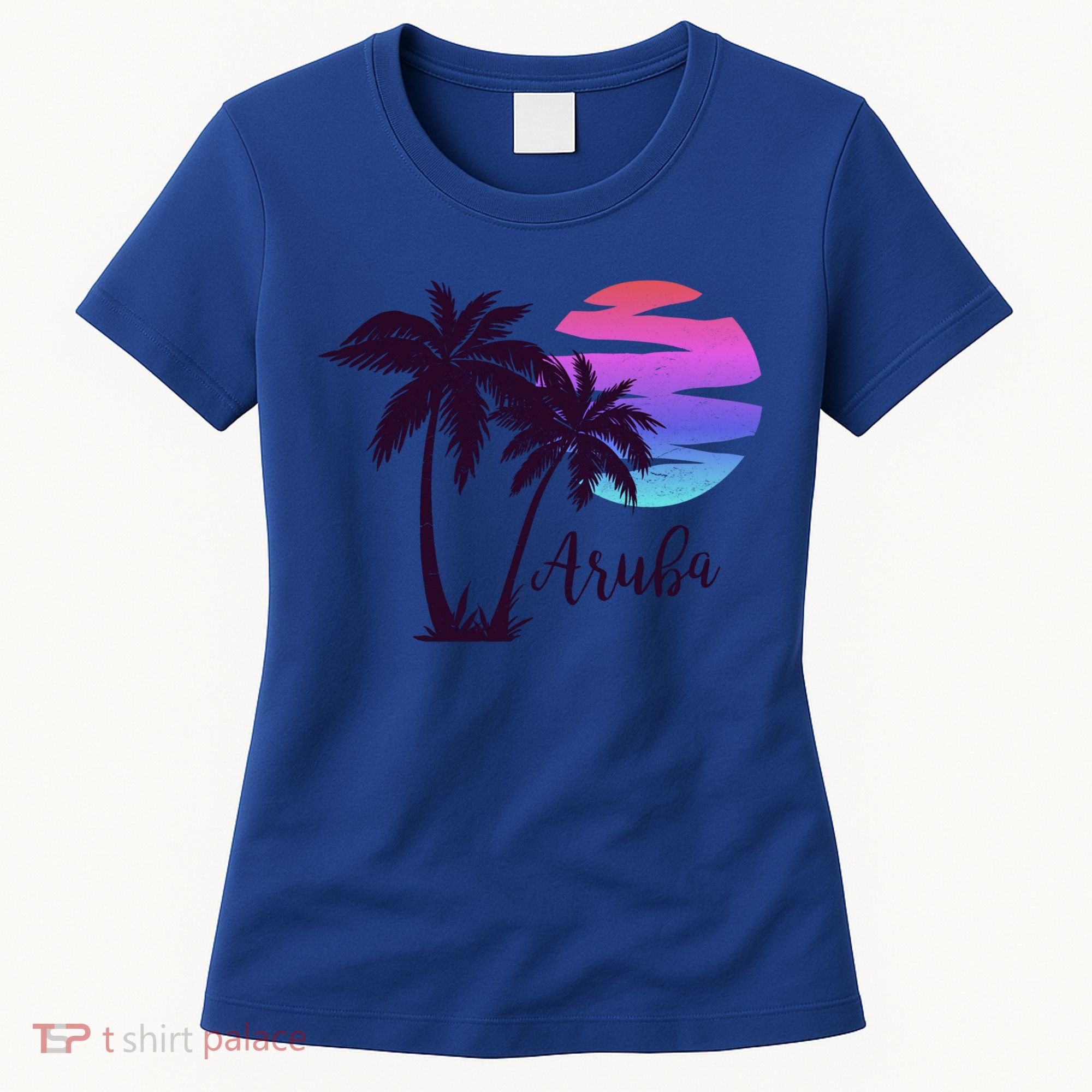 Aruba Beach Vacation Caribbean Cruise Retro Sunset Palm Tree Meaningful Gift Women's T-Shirt