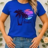 Aruba Beach Vacation Caribbean Cruise Retro Sunset Palm Tree Meaningful Gift Women's T-Shirt thumb 2