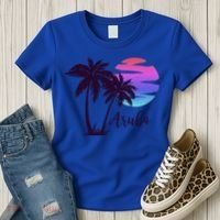 Aruba Beach Vacation Caribbean Cruise Retro Sunset Palm Tree Meaningful Gift Women's T-Shirt thumb 3