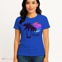 Aruba Beach Vacation Caribbean Cruise Retro Sunset Palm Tree Meaningful Gift Women's T-Shirt thumb 4