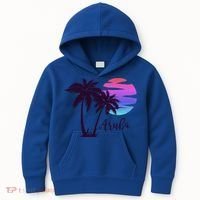 Aruba Beach Vacation Caribbean Cruise Retro Sunset Palm Tree Meaningful Gift Kids Hoodie thumb 0