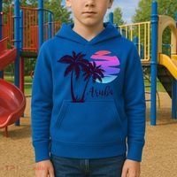Aruba Beach Vacation Caribbean Cruise Retro Sunset Palm Tree Meaningful Gift Kids Hoodie thumb 2