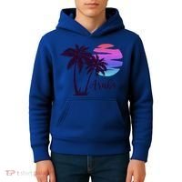 Aruba Beach Vacation Caribbean Cruise Retro Sunset Palm Tree Meaningful Gift Kids Hoodie thumb 4