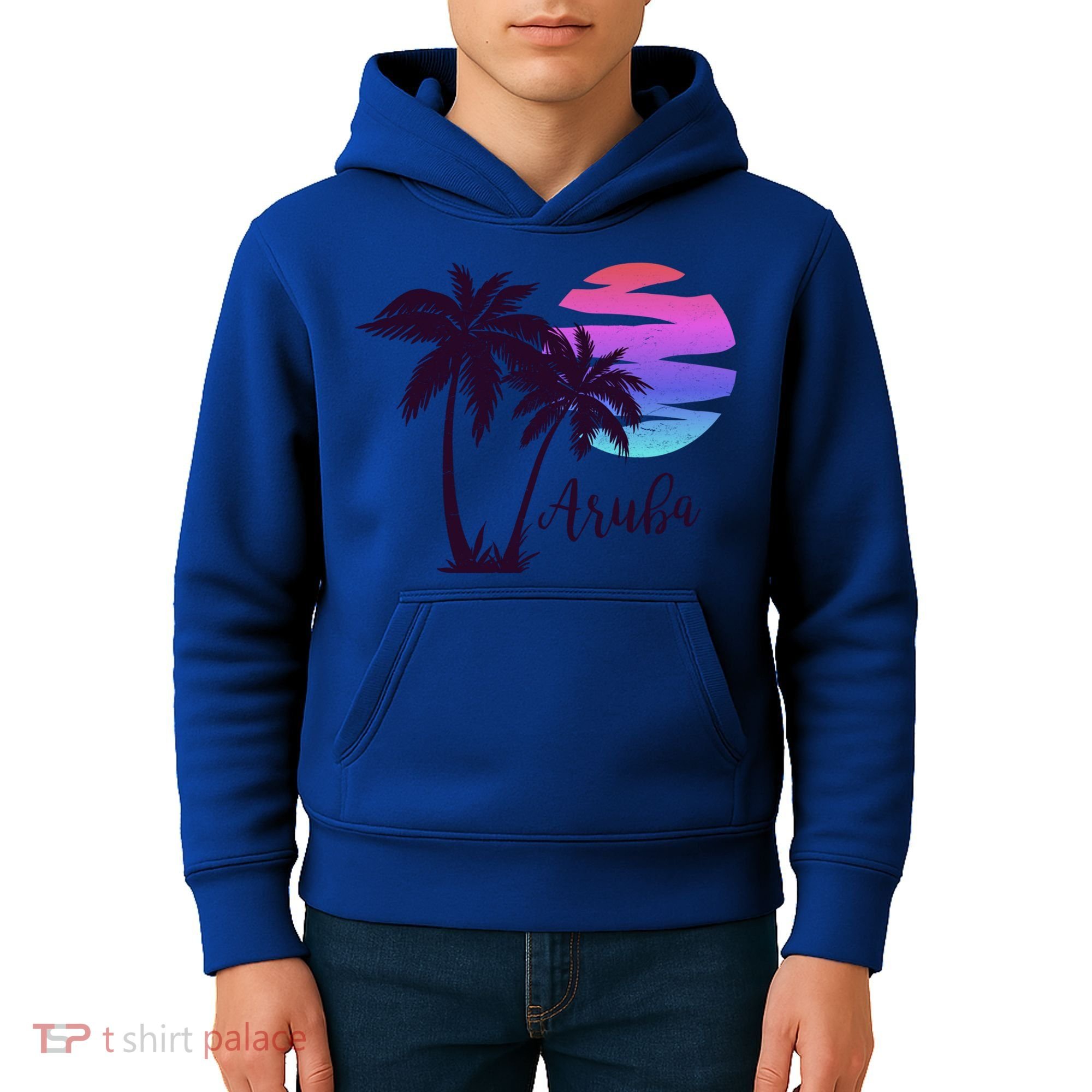 Aruba Beach Vacation Caribbean Cruise Retro Sunset Palm Tree Meaningful Gift Kids Hoodie