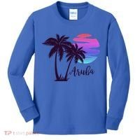 Aruba Beach Vacation Caribbean Cruise Retro Sunset Palm Tree Meaningful Gift Kids Long Sleeve Shirt thumb 0