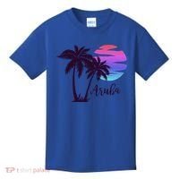 Aruba Beach Vacation Caribbean Cruise Retro Sunset Palm Tree Meaningful Gift Kids T-Shirt thumb 0