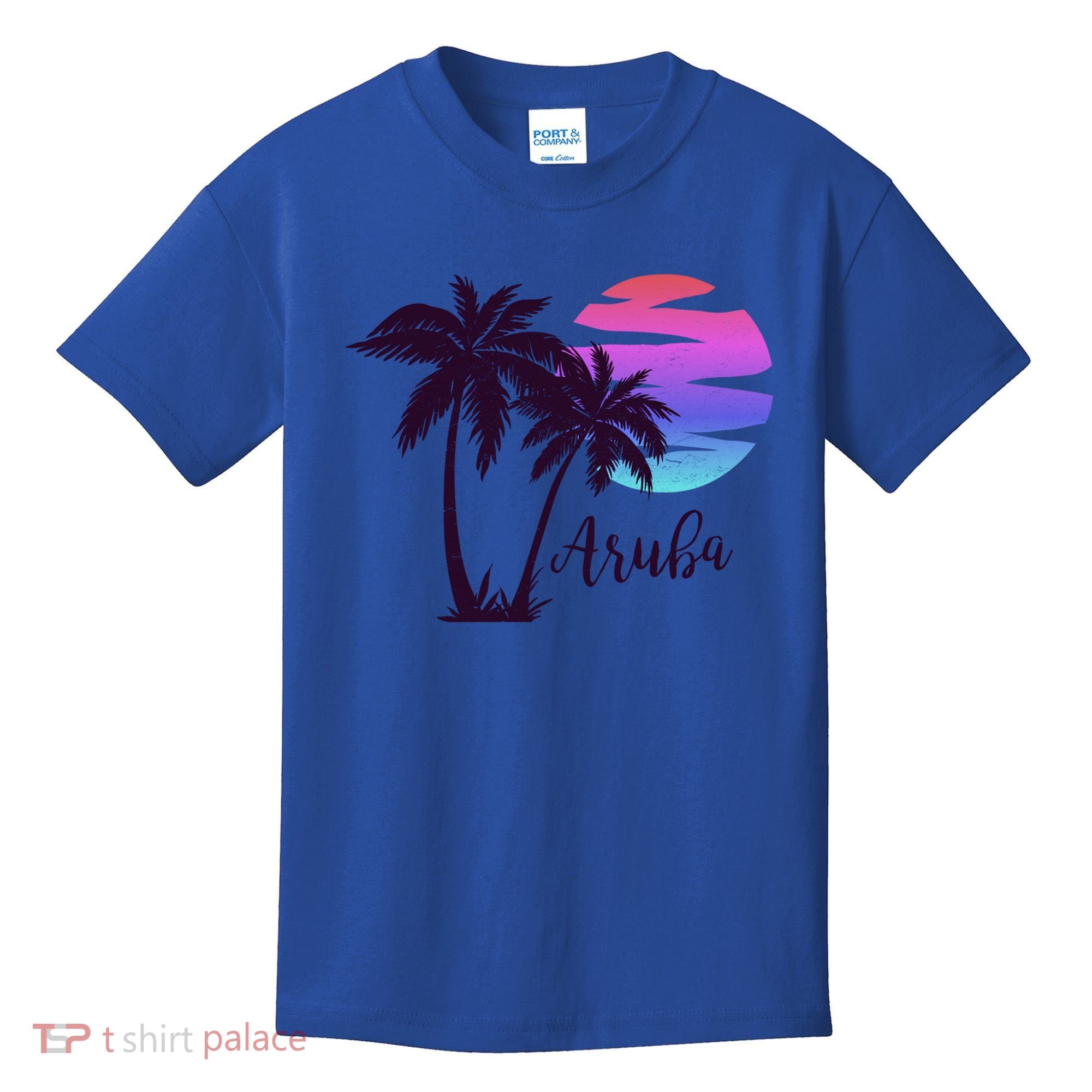 Aruba Beach Vacation Caribbean Cruise Retro Sunset Palm Tree Meaningful Gift Kids T-Shirt
