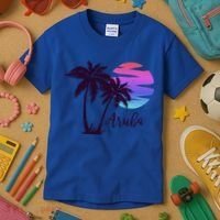 Aruba Beach Vacation Caribbean Cruise Retro Sunset Palm Tree Meaningful Gift Kids T-Shirt thumb 3
