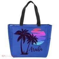 Aruba Beach Vacation Caribbean Cruise Retro Sunset Palm Tree Meaningful Gift Tote Bag thumb 0