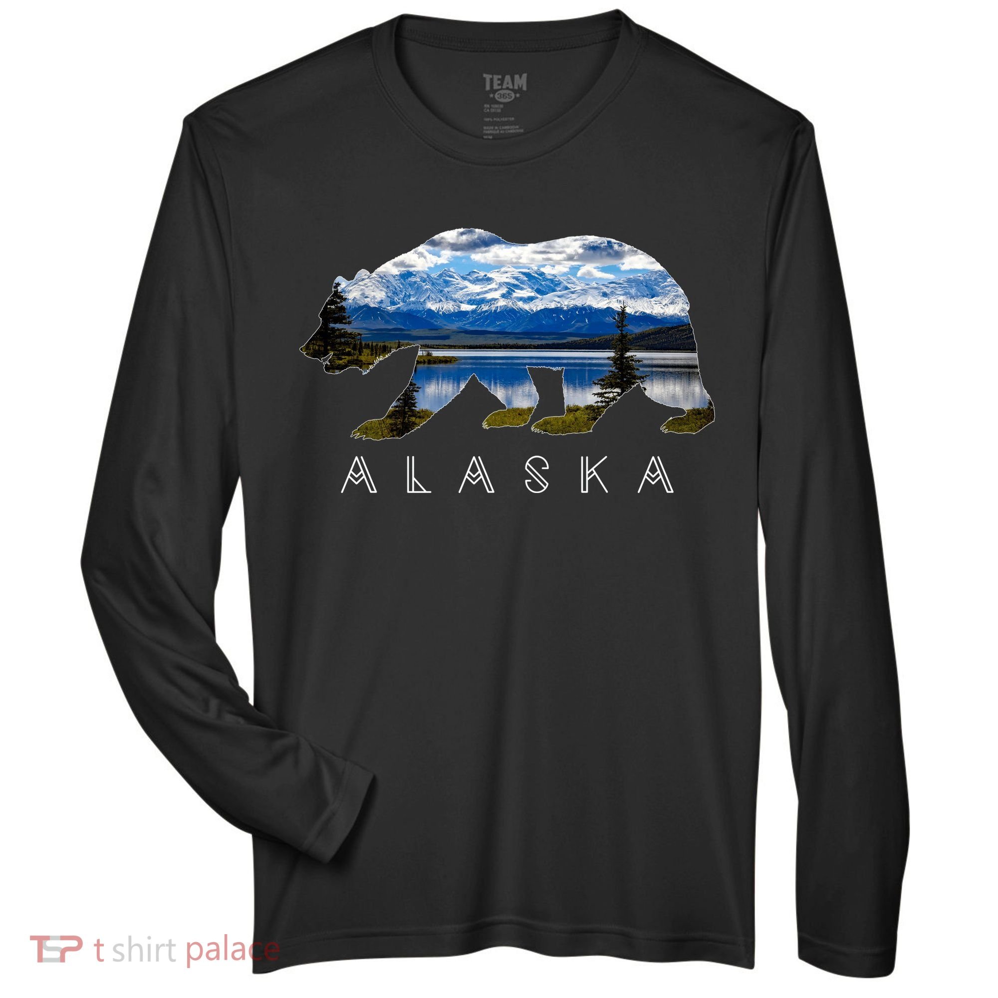 Alaskan Bear With Lake & Mountain Souvenir Zone Performance Long-Sleeve T-Shirt