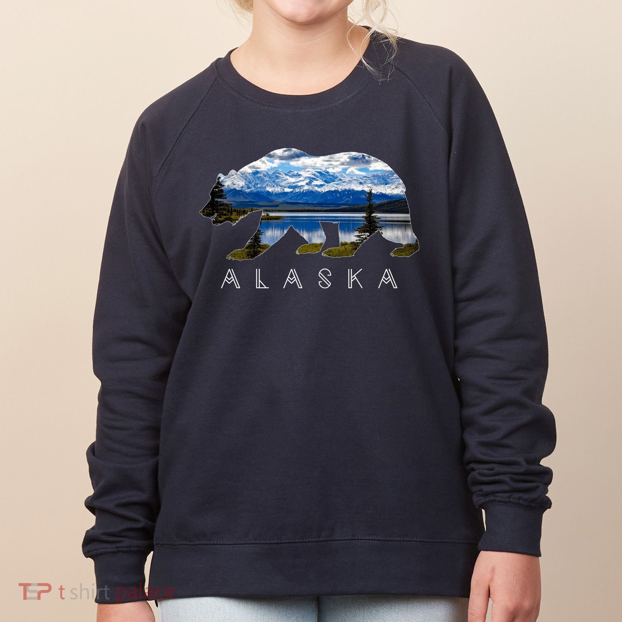 Alaskan Bear With Lake & Mountain Souvenir Women's Sweatshirt