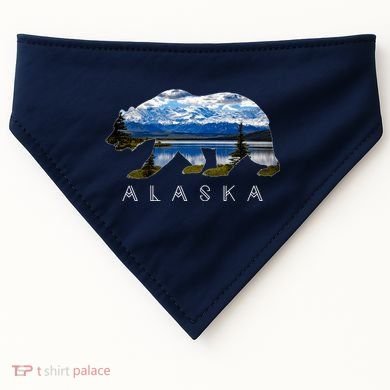 Alaskan Bear With Lake & Mountain Souvenir USA-Made Doggie Bandana