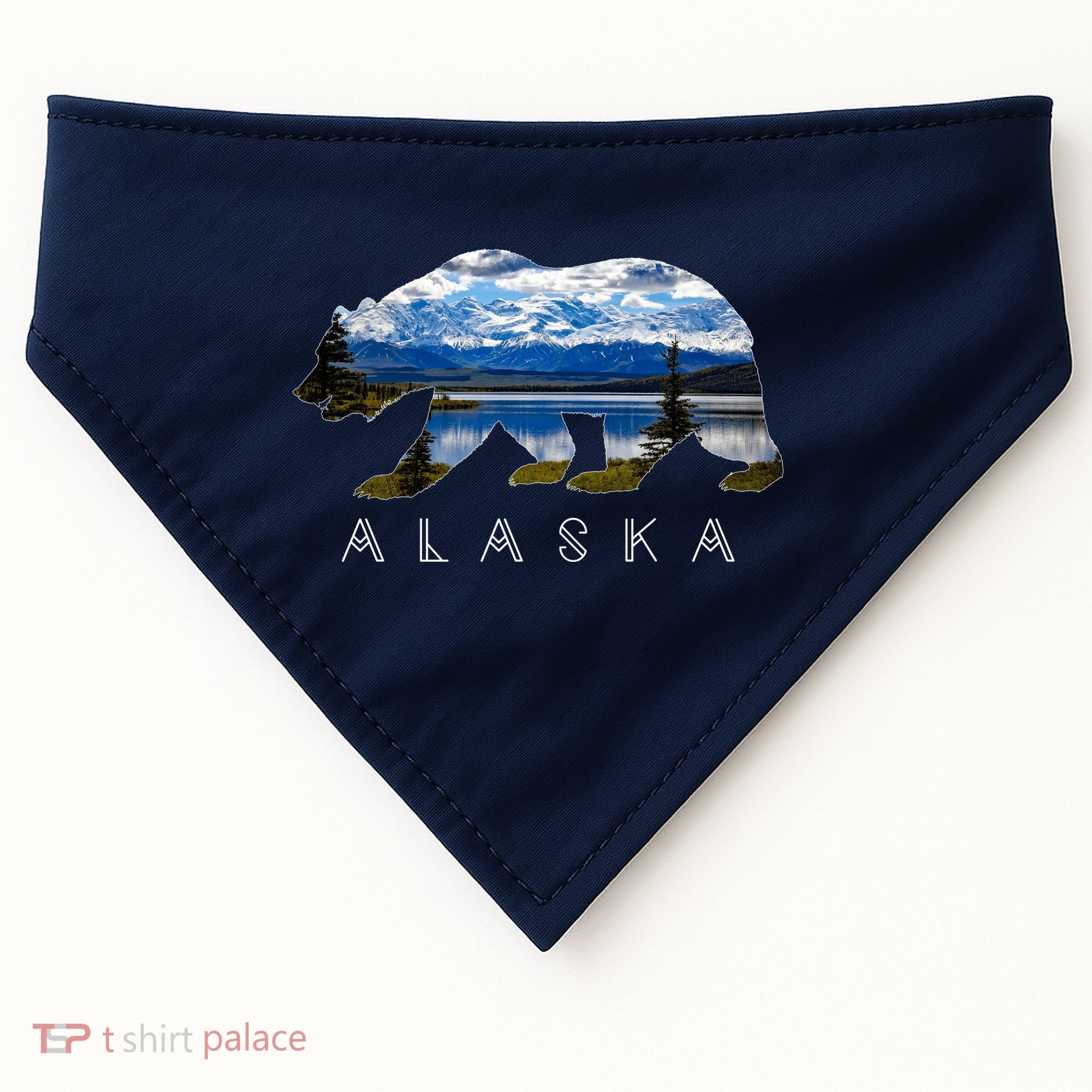 Alaskan Bear With Lake & Mountain Souvenir USA-Made Doggie Bandana