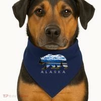 Alaskan Bear With Lake & Mountain Souvenir USA-Made Doggie Bandana thumb 1